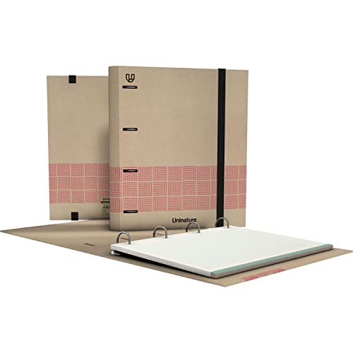 Unipapel - Ökologischer Ordner mit 4 Ringen, A4, enthält 100 recycelte Blätter, 90 g, 5 x 5 Raster, Farbbänder, Uninature Concept Rosa, FSC-zertifiziert, Ordner von Unipapel