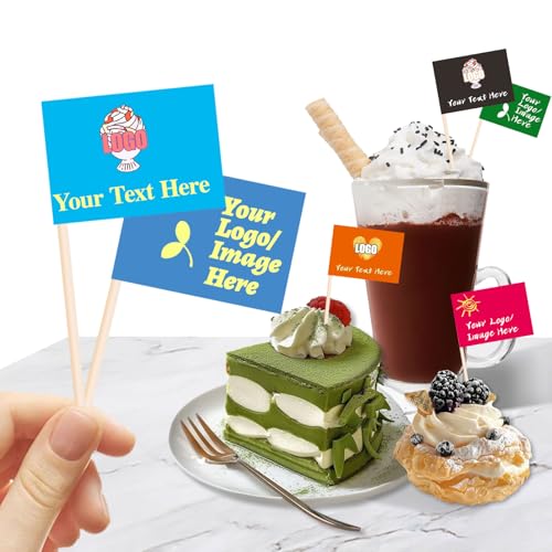 Benutzerdefinierte Zahnstocher Flaggen mit Logo/Foto 100Pcs, personalisierte Käsemarker für Hamburger Cupcakes Topper Party Dekoration Lebensmittelkennzeichnung (Style 2) von Uniqora