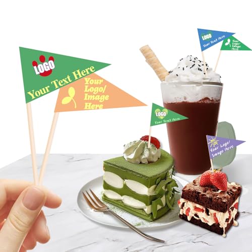 Benutzerdefinierte Zahnstocher Flaggen mit Logo/Foto 100Pcs, personalisierte Käsemarker für Hamburger Cupcakes Topper Party Dekoration Lebensmittelkennzeichnung (Style 3) von Uniqora