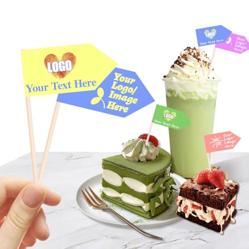 Benutzerdefinierte Zahnstocher Flaggen mit Logo/Foto 100Pcs, personalisierte Käsemarker für Hamburger Cupcakes Topper Party Dekoration Lebensmittelkennzeichnung (Style 4) von Uniqora