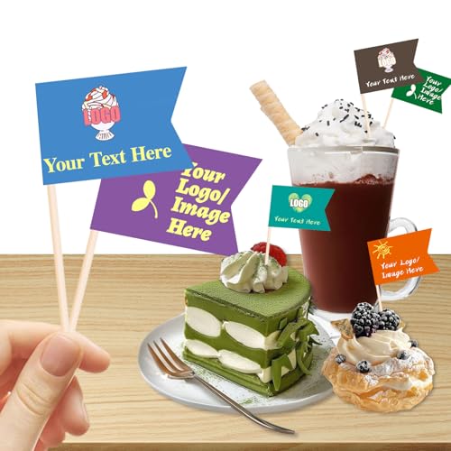 Benutzerdefinierte Zahnstocher Flaggen mit Logo/Foto 100Pcs, personalisierte Käsemarker für Hamburger Cupcakes Topper Party Dekoration Lebensmittelkennzeichnung (Style 5) von Uniqora