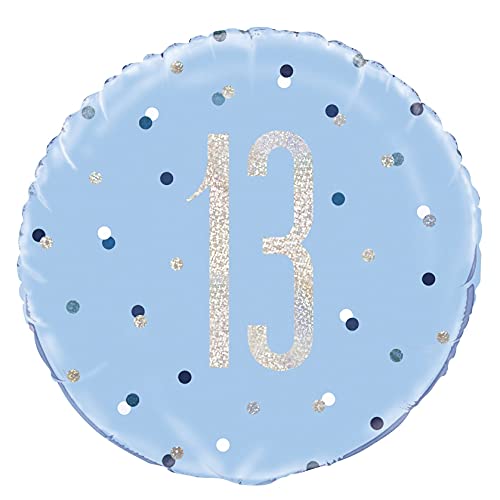 Folien-Geburtstags-Luftballon - 45 cm - 13. Geburtstag - Glitzer Blau & Silber Geburtstag von Unique Party