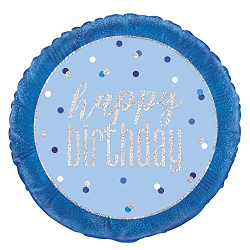 Folien-Geburtstags-Luftballon - 45 cm - "Happy Birthday" - Glitzer Blau & Silber Geburtstag von Unique Party