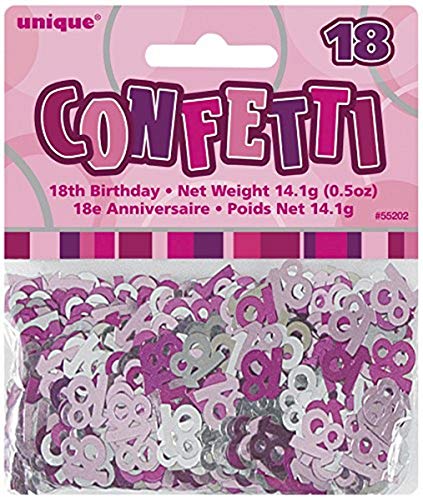 Happy Birthday Glitzerkonfetti, Zahl 18 pink und silbern von Unique Party