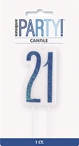 Kerze zum 21. Geburtstag - Glitzer Blau & Silber Geburtstag von Unique