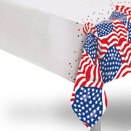 Unique 43743 party tableware Kunststoff-Tischdecke - 2,13 m x 1,37m - US-amerikanisches Flaggendesign, Plastic, Mehrfarbig von Unique