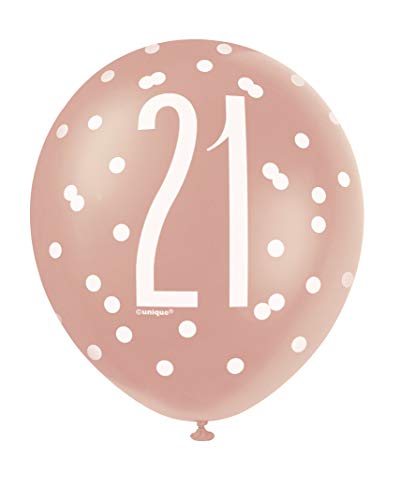 Latex-Luftballons zum 21. Geburtstag - 30 cm - Glitzer-Roségold-Geburtstag - 6er-Packung von Unique