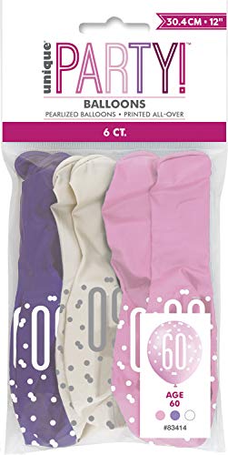 Latex-Luftballons zum 60. Geburtstag - 30 cm - Glitzer Rosa & Silber Geburtstag - 6er-Packung von Unique