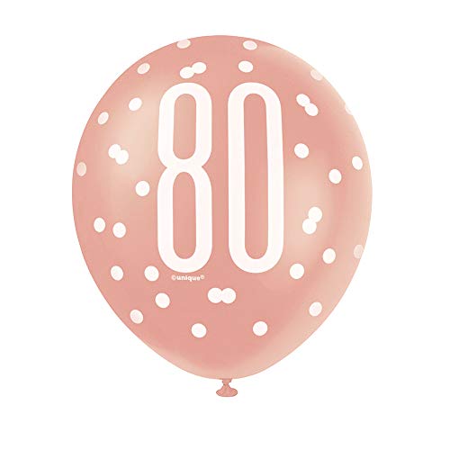 Latex-Luftballons zum 80. Geburtstag - 30 cm - Glitzer-Roségold-Geburtstag - 6er-Packung von Unique