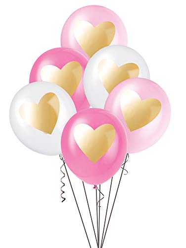Latex-Party-Luftballons - 30 cm - Rosa und Weißgoldenes Herzdesign - 6er-Pack Latex-Party-Luftballons - 30 cm - Rosa und Weißgoldenes Herzdesign - 6er-Pack von Unique