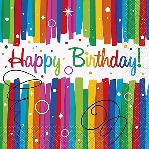 Papierservietten - 13 cm - für Geburtstagsfeier mit Regenbogenschleifen - Packung mit 16 Stück Papierservietten - 13 cm - für Geburtstagsfeier mit Regenbogenschleifen - Packung mit 16 Stück von Unique