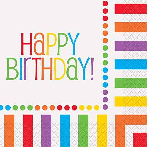Papierservietten - 16,5 cm - "Happy Birthday"-Regenbogenparty - Packung mit 16 Stück von Unique Party