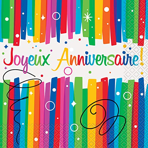 Papierservietten - 16,5 cm - "Joyeux Anniversaire"-Regenbogenschleifen - Packung mit 16 Stück Papierservietten - 16,5 cm - "Joyeux Anniversaire"-Regenbogenschleifen - Packung mit 16 Stück von Unique