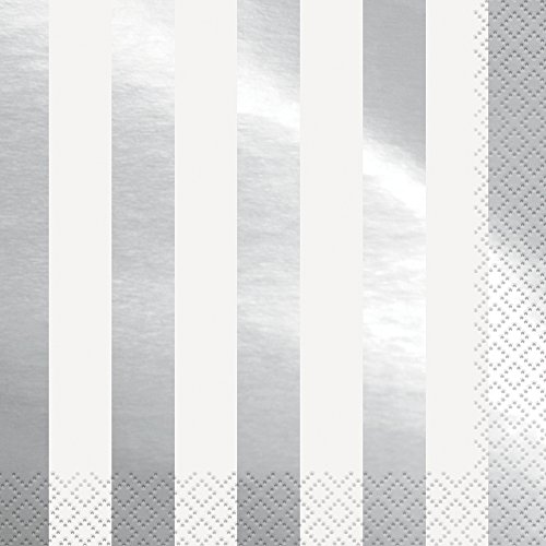 Papierservietten - 16,5 cm - Silberfolienstreifen - Packung mit 16 Stück von Unique