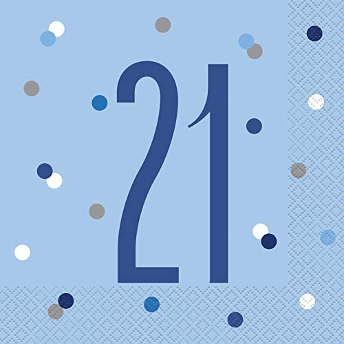 Papierservietten - Zahl 21 - 16,5 cm - Glitzer Blau & Silber Geburtstag - 16er-Packung Papierservietten - Zahl 21 - 16,5 cm - Glitzer Blau & Silber Geburtstag - 16er-Packung von Unique