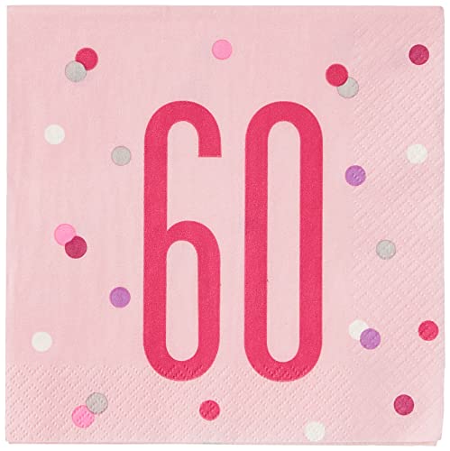 Papierservietten - Zahl 60 - 16,5 cm - Glitzer Rosa & Silber Geburtstag - 16er-Packung von Unique