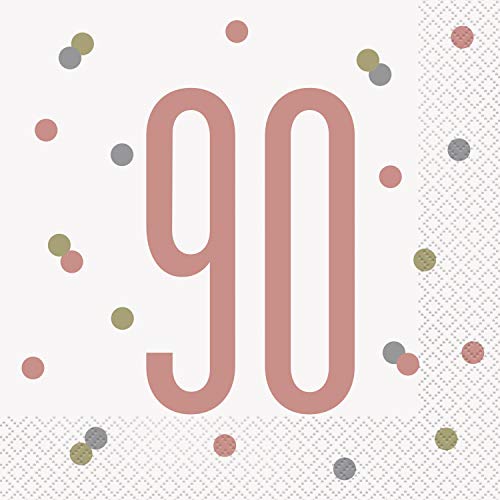 Papierservietten - Zahl 90 - 16,5 cm - Glitzer-Roségold-Geburtstag - 16er-Packung von Unique Party