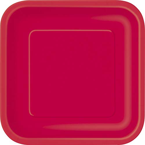 Quadratische Pappteller - 23 cm - Rot - Packung mit 14 Stück von Unique Party