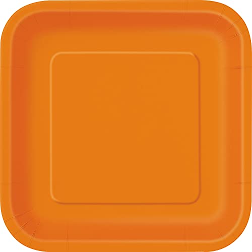 Unique Party 32341EU Quadratische Umweltfreundliche Pappteller-23 cm-Orange Farbe-Packung mit 14 Stück von Unique