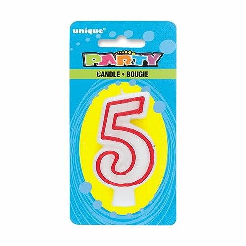 Unique Party 360-5 Geburtstagskerze Zahl 12,7-13,8 cm Rand | 1 Stück, rot/weiß von Unique