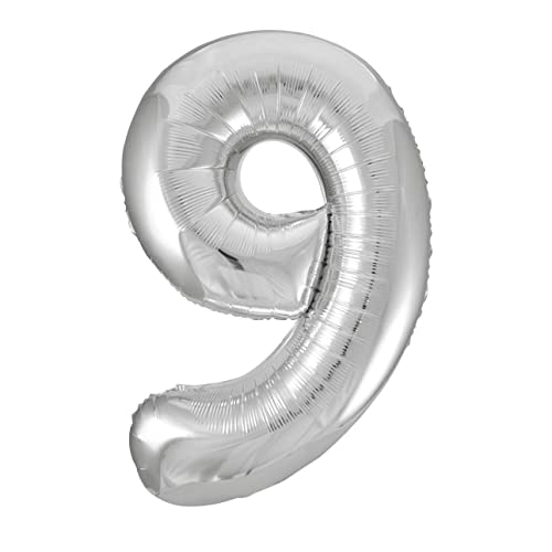 Riesenzahl 9 Luftballon - 86 cm - Silber von Unique