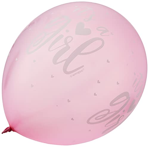 Unique Party 56114 Perlmutt-glänzende Latex-Babyparty-Luftballons - 30 cm - "It's A Girl" - Rosa - 5er-Pack von Unique
