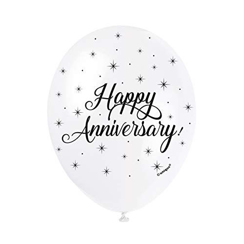 Latex-Luftballons "Happy Anniversary", Weiß, 30 cm, 5 Stück – elegante Dekoration für Feiern von Unique Party