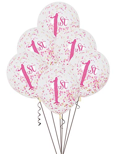 Konfetti-Luftballons - 30 cm - Rosa & Gold 1. Mädchen-Geburtstagsfeier - 6er-Pack von Unique