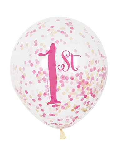 Konfetti-Luftballons - 30 cm - Rosa & Gold 1. Mädchen-Geburtstagsfeier - 6er-Pack von Unique Party