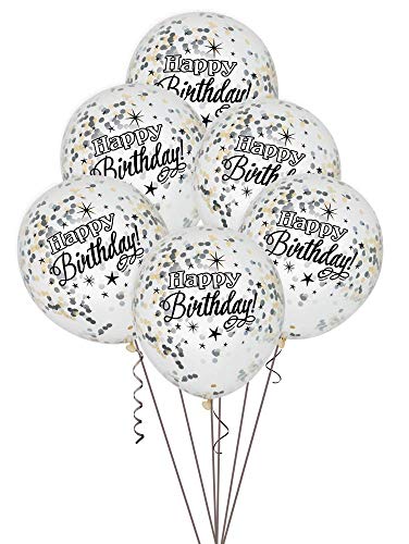 Geburtstags-Konfetti-Luftballons - 30 cm - Silber, Gold und Schwarz - 6er-Pack von Unique