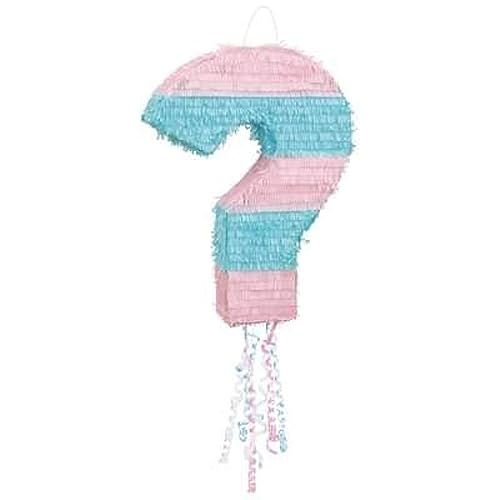 Unique 76092 Gender Reveal Piñata mit Fragezeichen, 1 Stück, rosa/blau von Unique