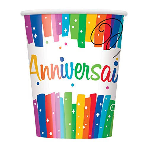 Unique 82242 Papierbecher-266 ml-Joyeux Anniversaire Regenbogenbänder-8er-Pack, Multicolour Unique 82242 Papierbecher-266 ml-Joyeux Anniversaire Regenbogenbänder-8er-Pack, Multicolour von Unique