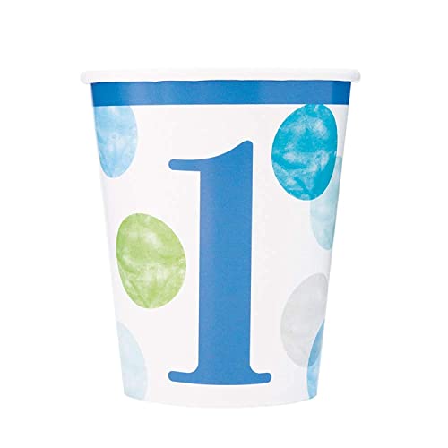 Papierbecher - 266 ml - Blaue Punkte 1. Geburtstag - 8er-Pack von Unique