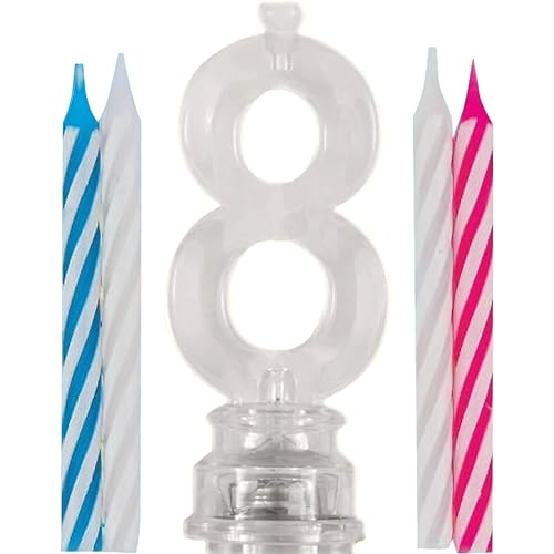 Unique Party Supplies 37538 Kerzenhalter für blinkende Geburtstagskerzen - Zahl 8 - enthält 4 Kerzen von Unique