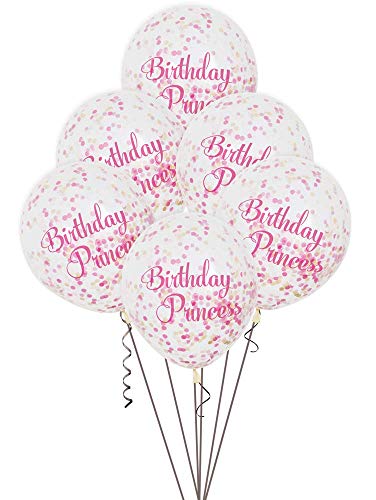 Unique Party Supplies 58145 Geburtstagsprinzessin Konfetti-Luftballons - 30 cm - Rosa - 6er-Pack von Unique