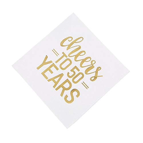 Unique Party Supplies 72571 Papierservietten - 16,5 cm - 25. Jahrestag "Cheers to 50 Years" - Goldfolie - Packung mit 16 Stück, Gold von Unique