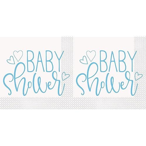 Unique Party Supplies 73382 Papierservietten - 16,5 cm - Babyparty mit blauen Herzen - Packung mit 32 Stück von Unique Party Supplies