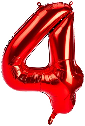 Unique Party Supplies 55854 Riesenzahl 4 Luftballon - 86 cm - Rot von Unique Party