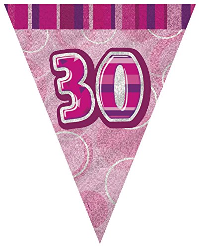 Unique Party Wimpelkette zum 30. Geburtstag, 2,7 m, glitzernd, rosa von Unique Party