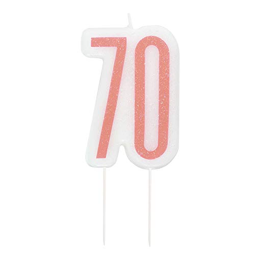 Kerze zum 70. Geburtstag - Glitzer-Roségold-Geburtstag von Unique