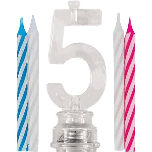 Kerzenhalter für blinkende Geburtstagskerzen - Zahl 5 - enthält 4 Kerzen von Unique