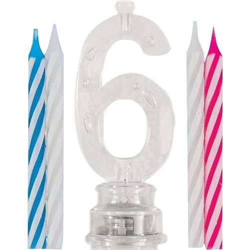 Kerzenhalter für blinkende Geburtstagskerzen - Zahl 6 - enthält 4 Kerzen von Unique