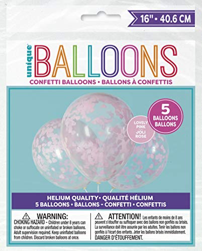 Konfetti-Luftballons - 40 cm - Konfetti mit Rosa Herzen - 5er-Pack von Unique