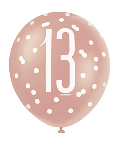 Latex-Luftballons zum 13. Geburtstag - 30 cm - Glitzer-Roségold-Geburtstag - 6er-Packung von Unique