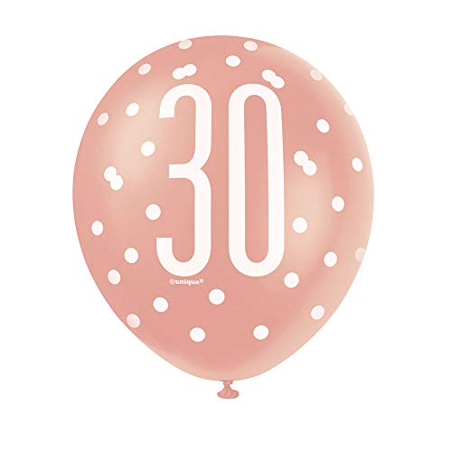 Latex-Luftballons zum 30. Geburtstag - 30 cm - Glitzer-Roségold-Geburtstag - 6er-Packung von Unique Party