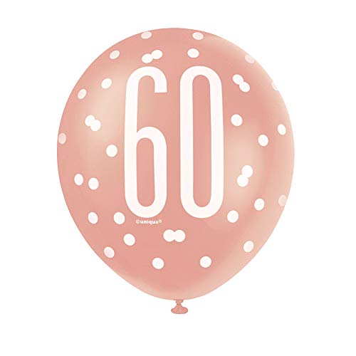 Latex-Luftballons zum 60. Geburtstag - 30 cm - Glitzer-Roségold-Geburtstag - 6er-Packung von Unique