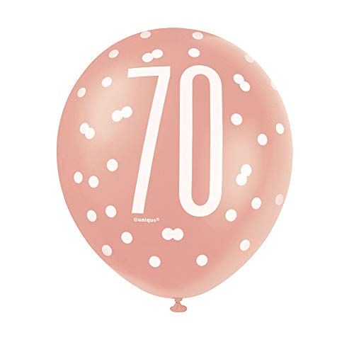 Latex-Luftballons zum 70. Geburtstag - 30 cm - Glitzer-Roségold-Geburtstag - 6er-Packung von Unique
