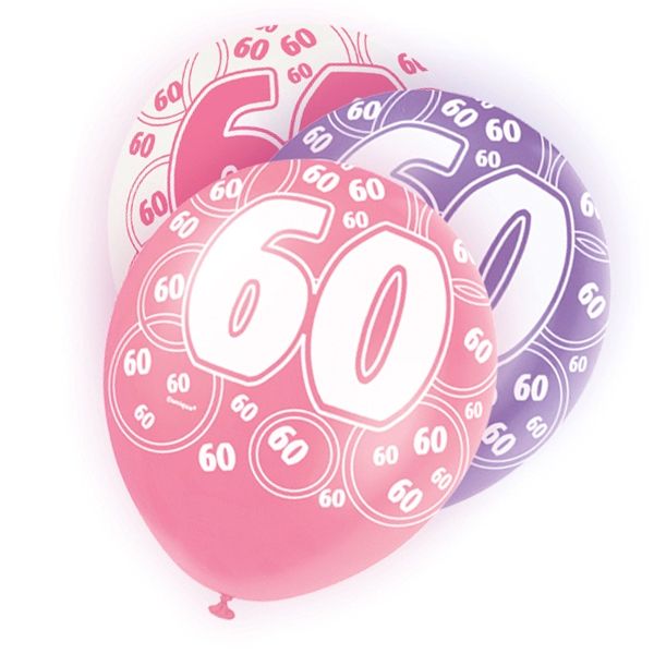 Latexballons Zahl 60 , lila/pink/weiß für Ballondeko, 30cm von Unique Party