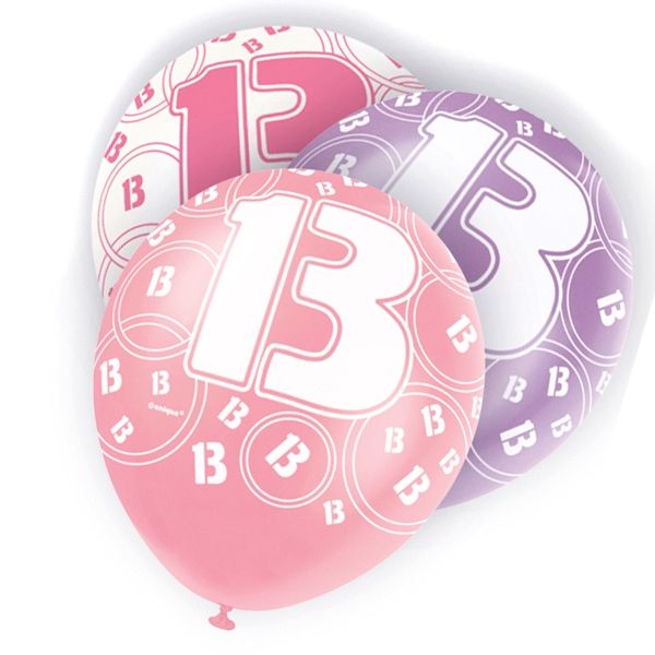 Latexballons für 13. Geburtstag, lila/pink/weiß, 30cm von Unique Party