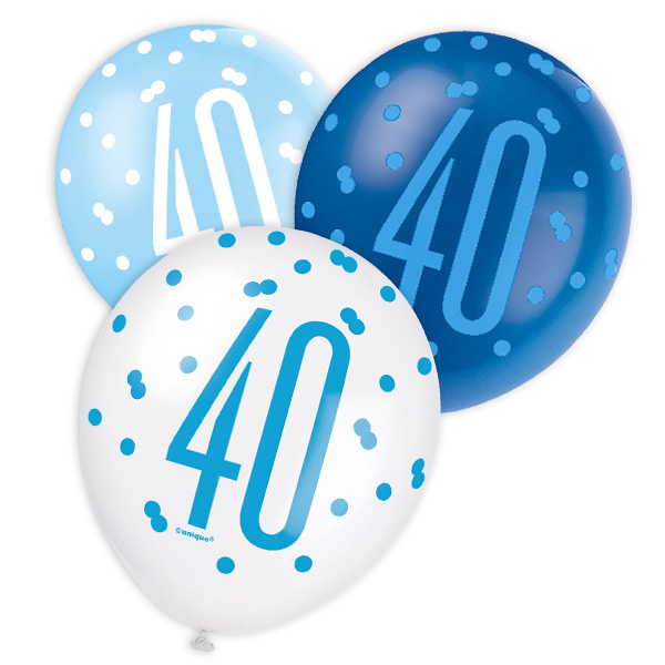 Latexballons für 40. Birthday, versch. Blautöne, 30cm, 6 Stk von Unique Party